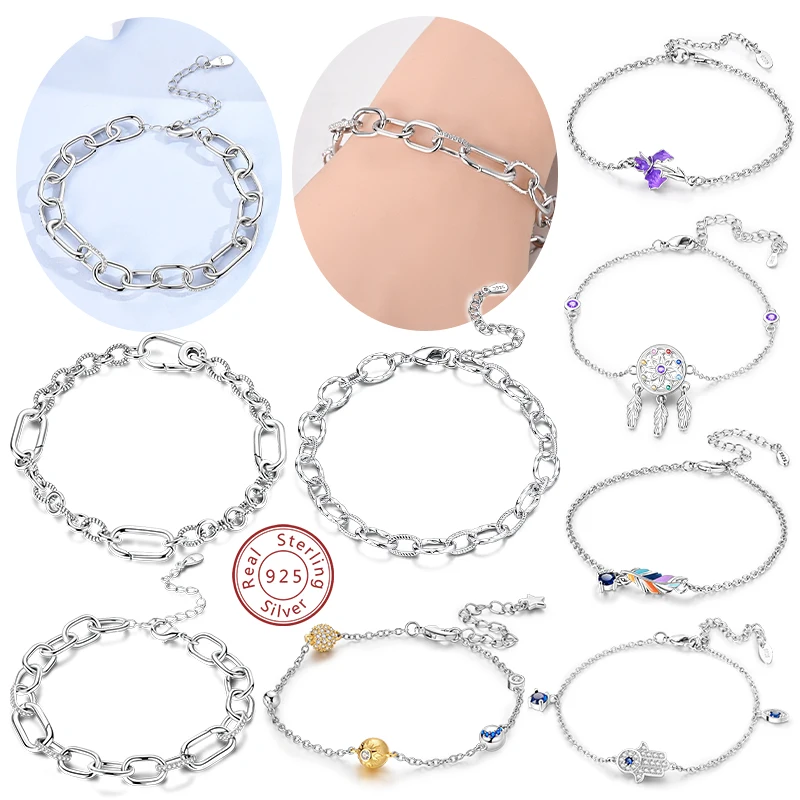 Original Bracelet 925 Sterling Silver Basic Braided Chain Buckle Bracelet For Women's DIY Charms Bracelet Fashion Jewelry Gifts