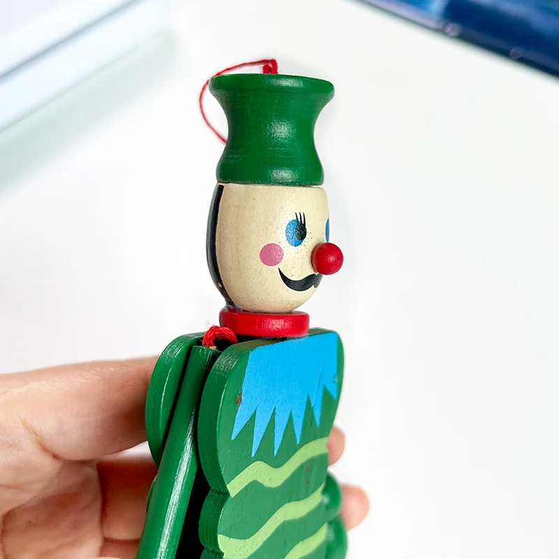 New Colorful Wooden Pull Line Clown Toy Classic Nostalgic Craft Kids Funny Marionette Toys Cartoon Pulling Line Doll Toys