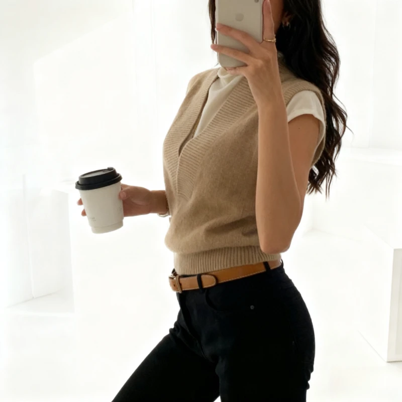 

НОВЫЙ шикарный винтажный вязаный женский жилет с v-образным вырезом, элегантная однотонная вязаная рубашка, осень/зима, корейский вязаный пуловер без рукавов