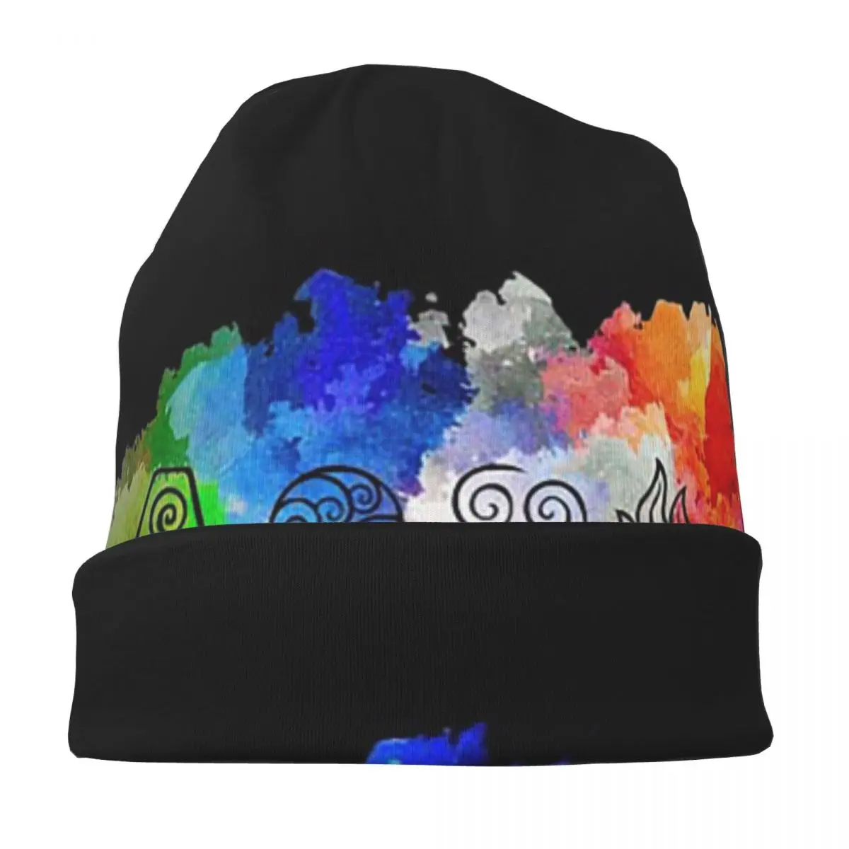 アバター エアベンダー - 四つの要素 - 水平スカリービーニー帽子 暖かい秋用キャップ ニットボンネットキャップ ユニセックス 大人用