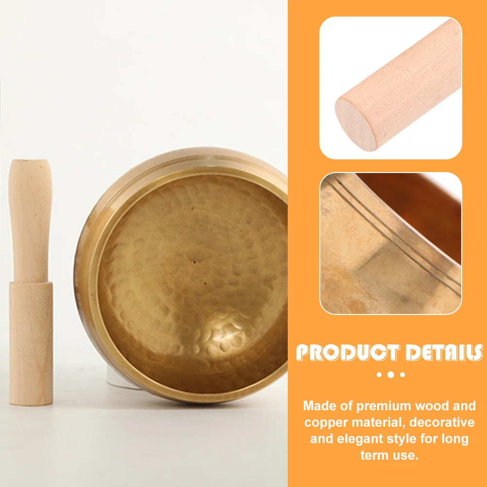 

Buddha Sound Copper Singing Yoga Bowl Wooden Rod Meditation Bowl Decorative Elegant Style Lightweight Crisp Sound