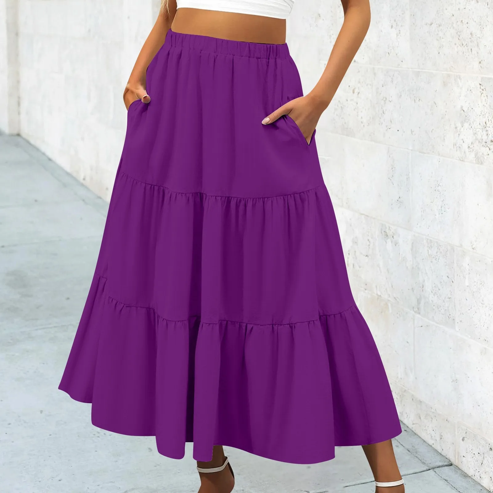 

Women Skirts Fashion Elegant Vintage Pleated Skirt High Waist Cotton Clothes Holiday A-Line Summer Long Skirt Ladies Clothing