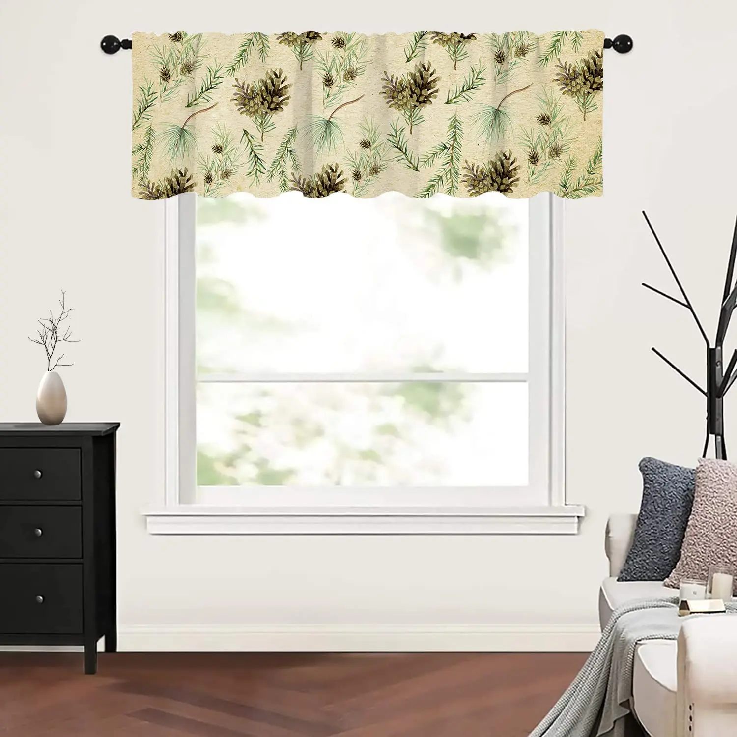 Christmas Pinecone Decor Valance Curtains Heat Insulated Window Treatments Kitchen Bathroom Bedroom