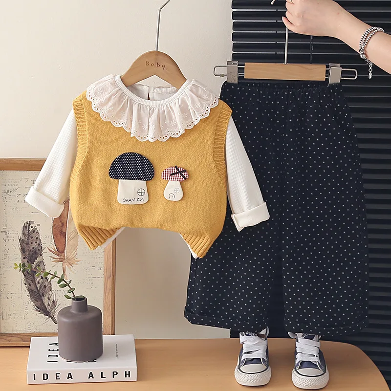 New Autumn Baby Girls Clothes Suit Children Fashion Vest Long Sleeved T-Shirt Pants 2Pcs/Set Infant Clothing Set Kids Tracksuits