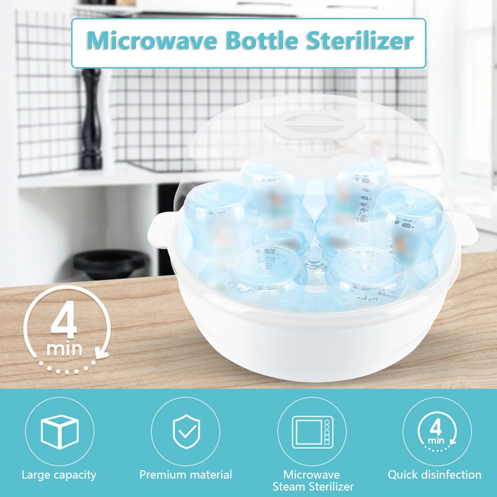 Microwave Bottle Sterilizer Set Steam Sterilizer Fits 6 Baby Bottles for Baby Bottles Pacifiers Cups Disinfect in 2-6 Minutes