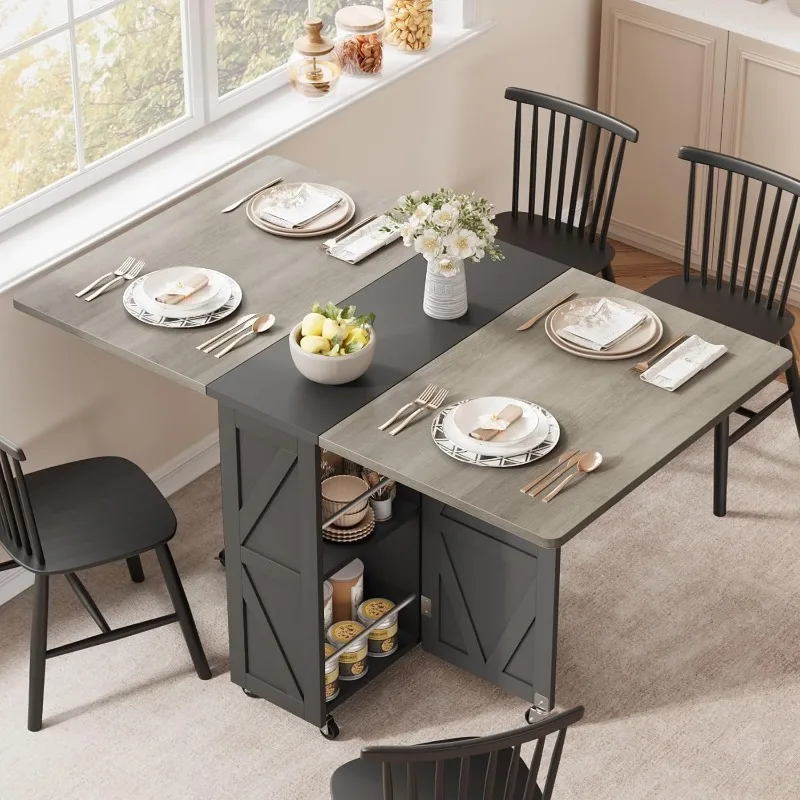 Dining Table for 4, Drop Leaf Tables for Small Spaces, Extendable Dining Room Table, Space Saving Rectangle Collapsible Table