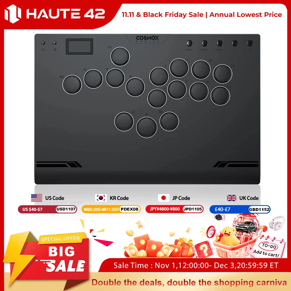 Haute42 M Gen2 알루미늄 합금 히트박스 레버리스 컨트롤러 스틱리스 아케이드 스틱 (PC/PS4/PS5용) 히트박스 격투 게임 컨트롤러