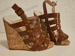 Women’s Cork Wedge Slingback Sandals – Peep Toe Cross Strap Summer Casual Shoes, Comfortable