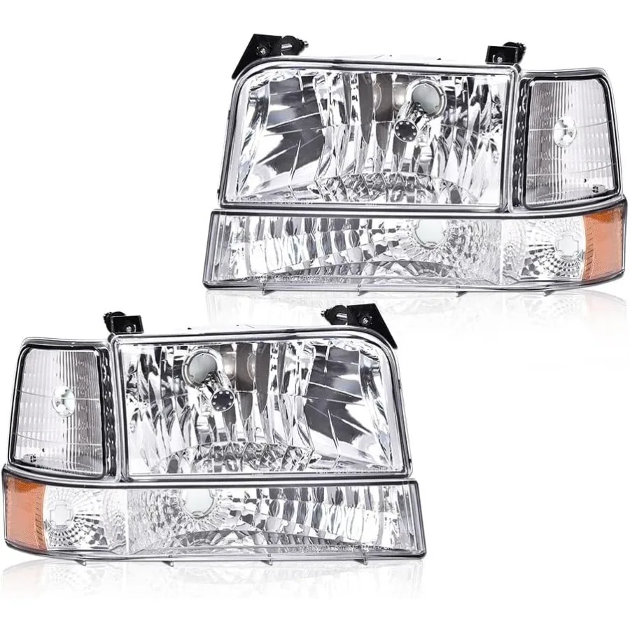 

Front Headlamp Assembly with Corner Signal Lamp and Bumper Lamps for Ford F150 Bronco F250 F350 19921997 Clear Lens Chrome Hous