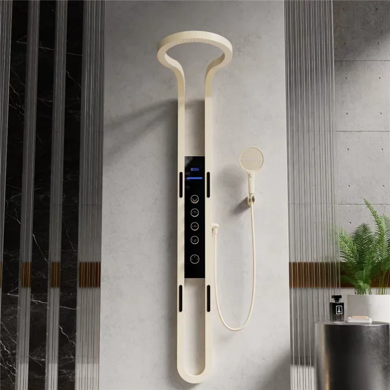 Multifunction Brushed Gold Bathroom Shower Faucet Gray BrassRainfall Shower Faucet Ceiling Thermostatic White Bath Shower Mixer