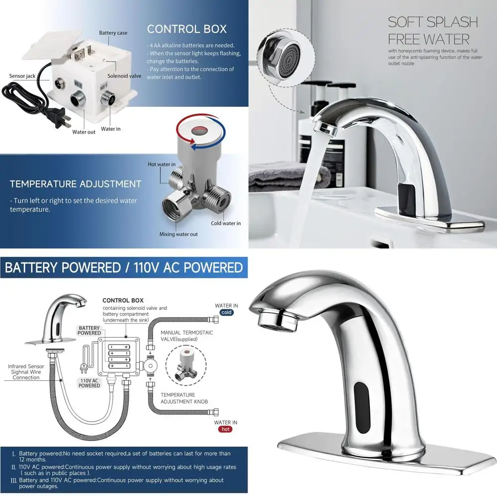 

Hands-Free Motion Sensor Faucet, Solid Brass, Chrome Finish, 1 or 3 Holes, Temperature Control