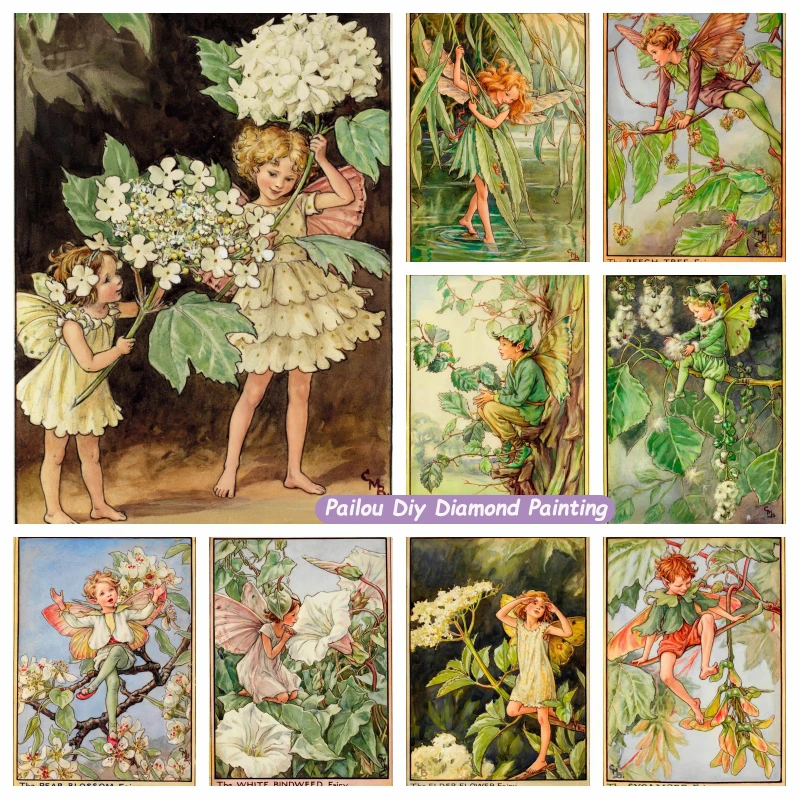 Cicely Mary Barker Cartoon Gril Art 5d diamentowy obraz ze strasu ciemnozielony haft haft krzyżykowy wystrój domu