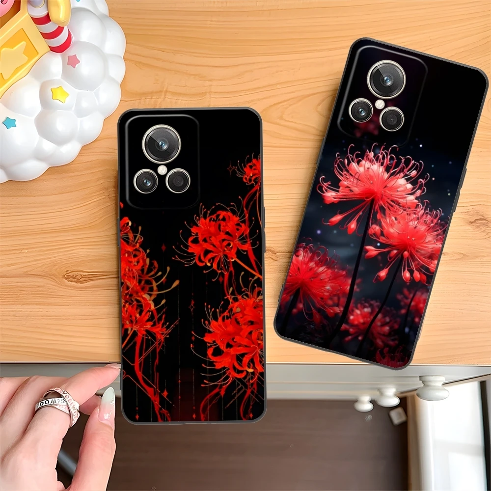 Red Spider Lily Color Mobile Cell Phone Case for Realme GT 2 9i 8i 7i Pro X50 X2 C35 C21 C20 C11 C3 Black Soft Phone Cover Shell