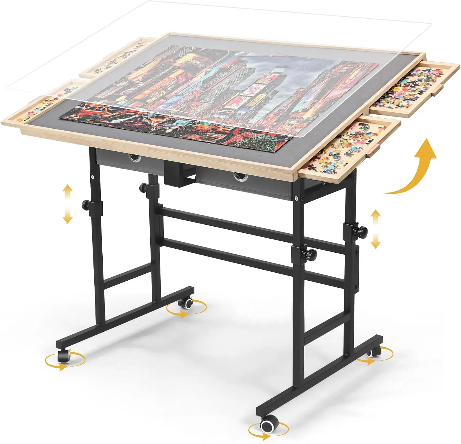 Puzzle Table 2000 Pieces with Wheels, Drawers & Cover, 40.16"x28.5" Adjustable Height, 45° Tilt