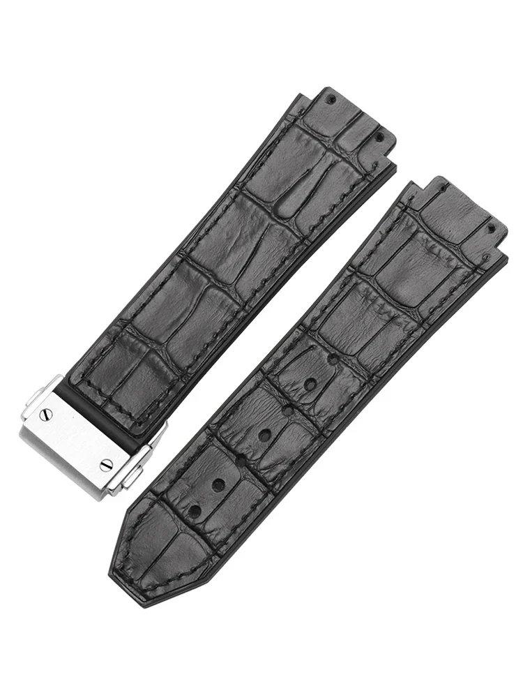 19x26mm Sweatproof Odorless Genuine Cow Leather Watchbands for Hublot Yubo Big Bang Series Exquisite Non-slip Silicone Strap