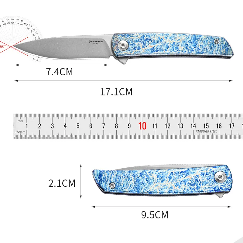 Outdoor folding knife, compact and portable.  TC4 titanium alloy. M390 portable pocket knife with hardness of 62HRC.