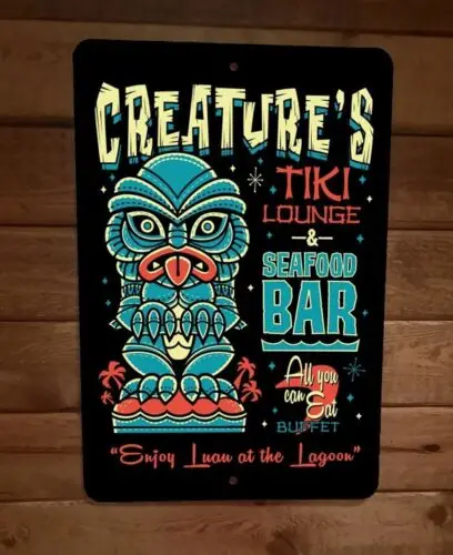 Creatures Tiki Lounge and Seafood Bar 8x12 Metal Wall Sign Poster