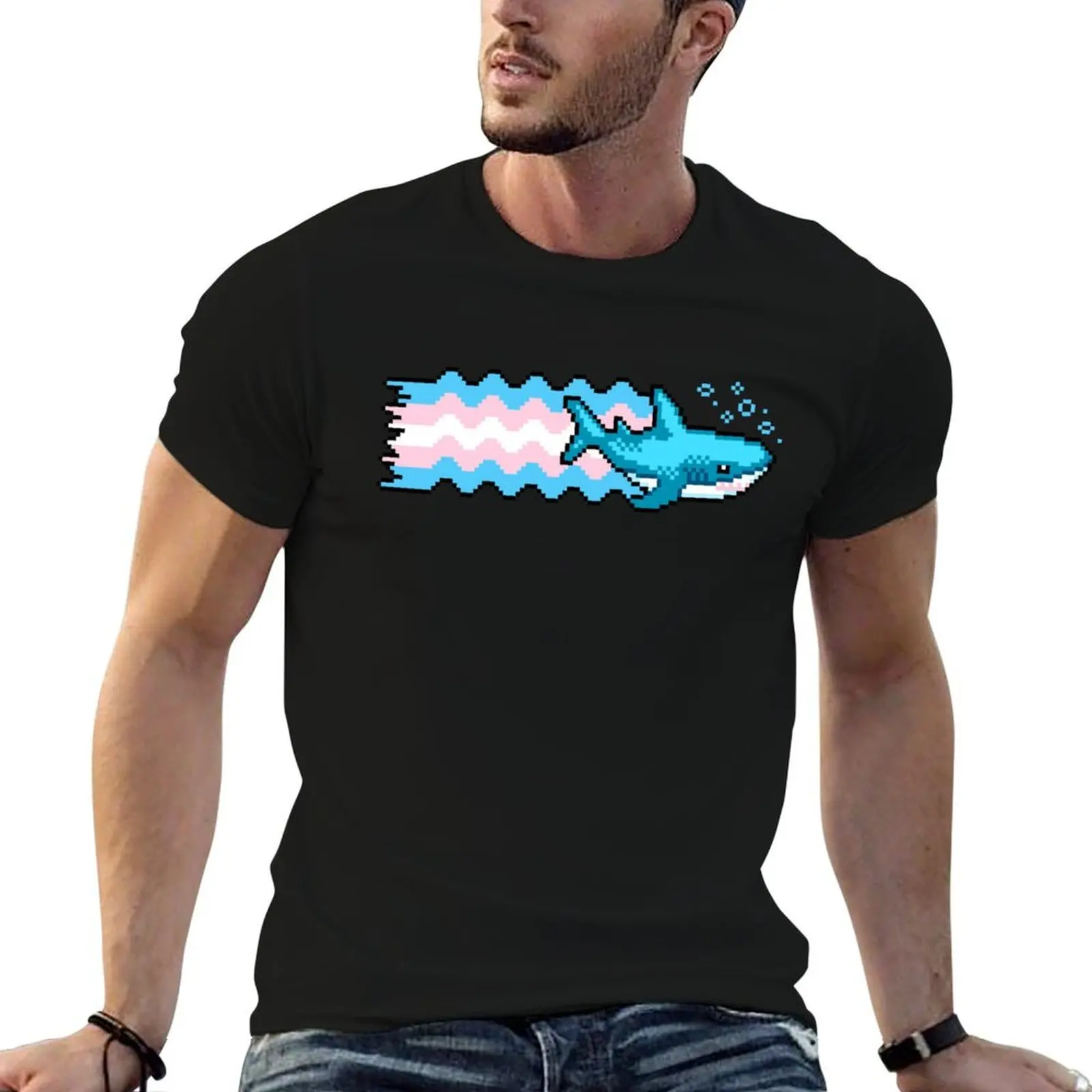 

Trans Pride Shark With Transgender Flag Pixel Art T-Shirt t shirt personalised t shirts for man graphic funny T-Shirt