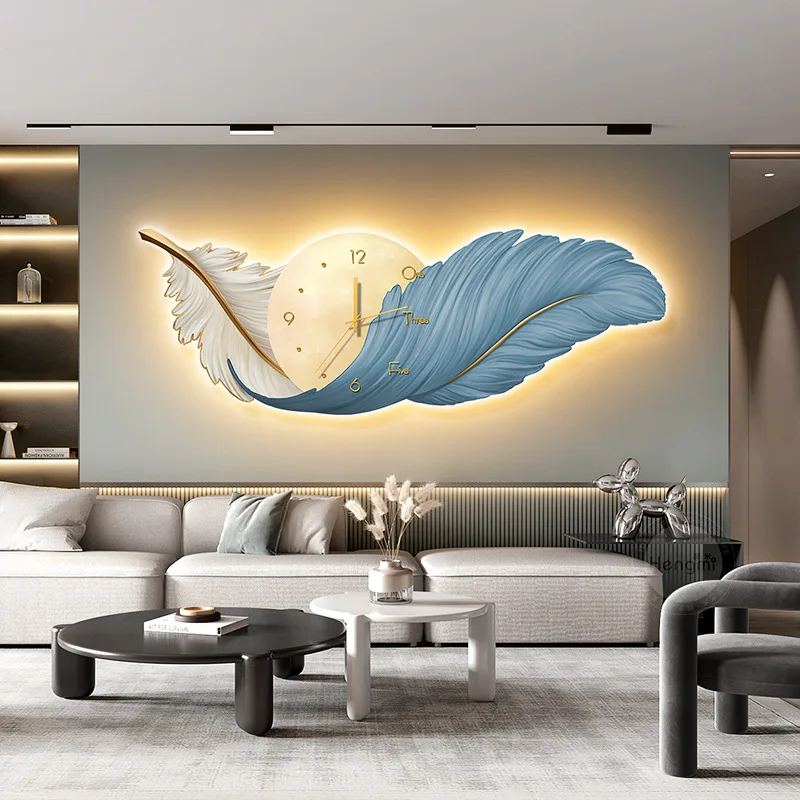 120 * 44cm  Luxurious Feather Swan Living Room Decoration Painting High End Clock