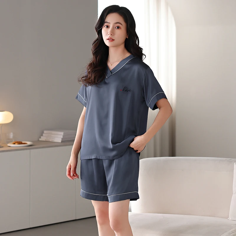 

Сексуальный комплект женского шелкового белья с коротким рукавом, однотонный, повседневный, большие размеры M-4XL, домашняя одежда для женщин