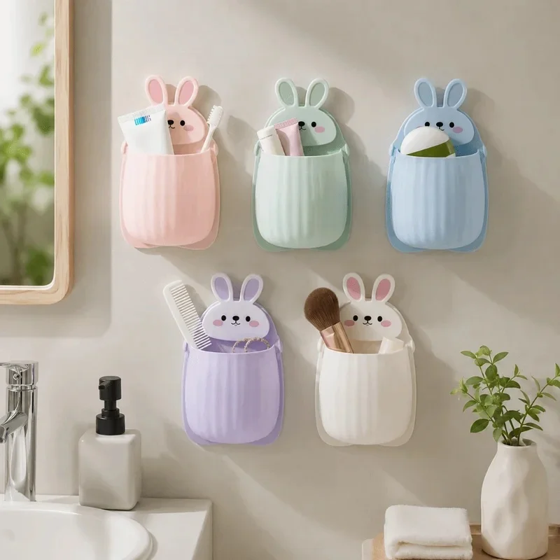 Self Adhesive Toothbrush Storage Rack Wall Hanging Multi-functional Wall-Mounted Storage Box Cute Large Capacity