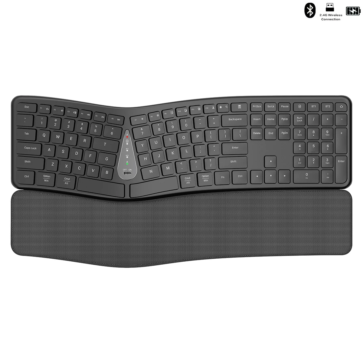 

Ergonomic Bluetooth & 2.4G Wireless Split Keyboard with Wrist Rest,Rechargeable 111-Key Wireless Computer Keypad for Win/Mac OS