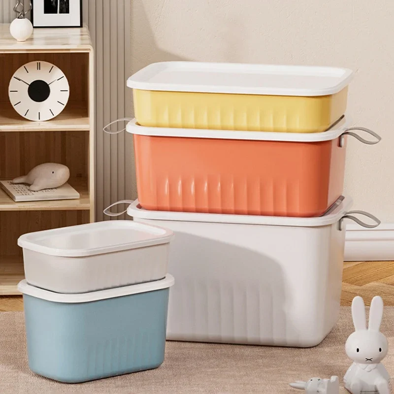 Plastic Storage Box with Lid Household Clothes Toys Storage Basket Closet Cabinets Wardrobe Organizer Desktop Sundries Container