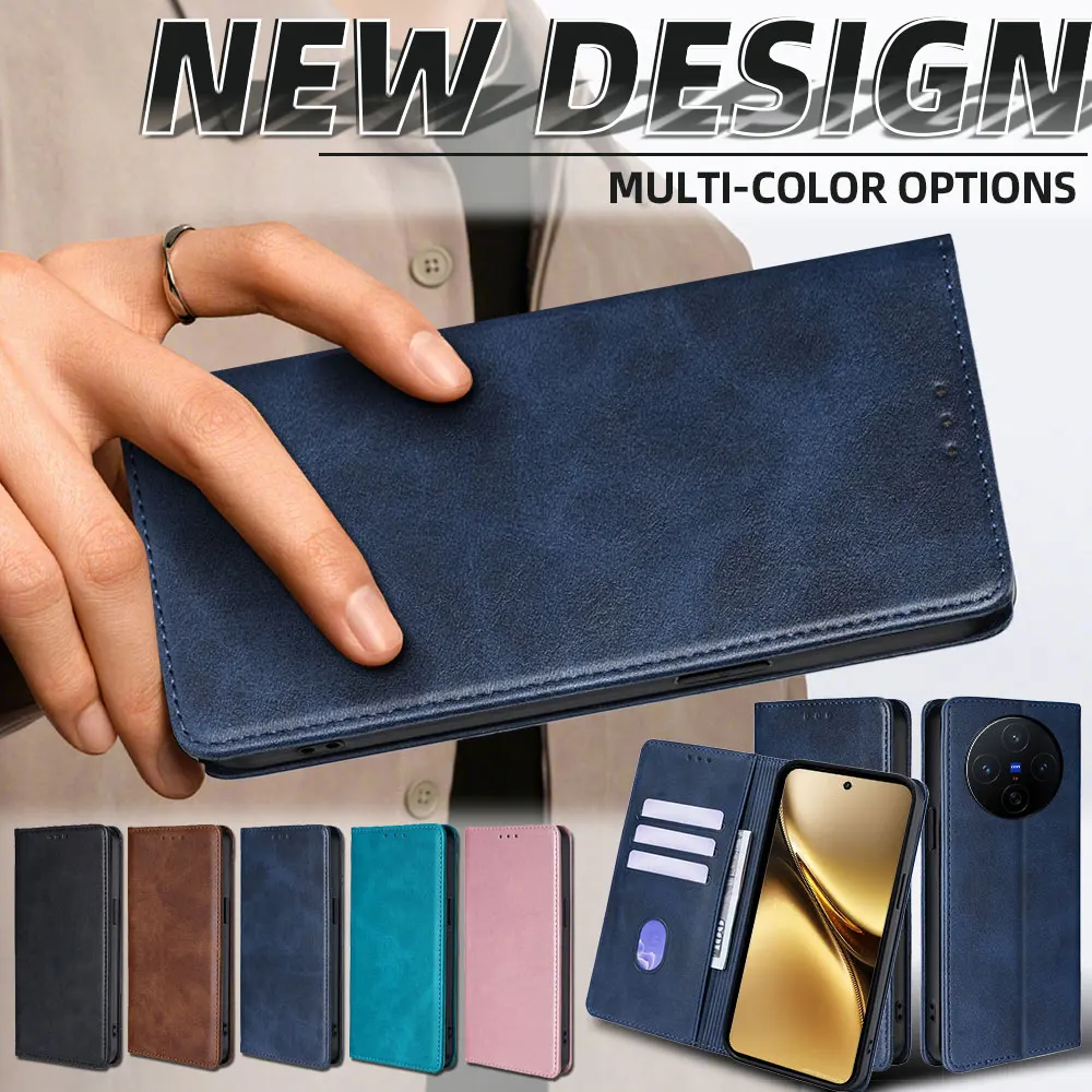 Funda con Ranuras para Tarjetas de Visita para VIVO X200 Pro mini Vivo S20 Vivo Y19S Y300 Y200T Y200 Y200E T3 Lite, Funda Magnética de Cuero