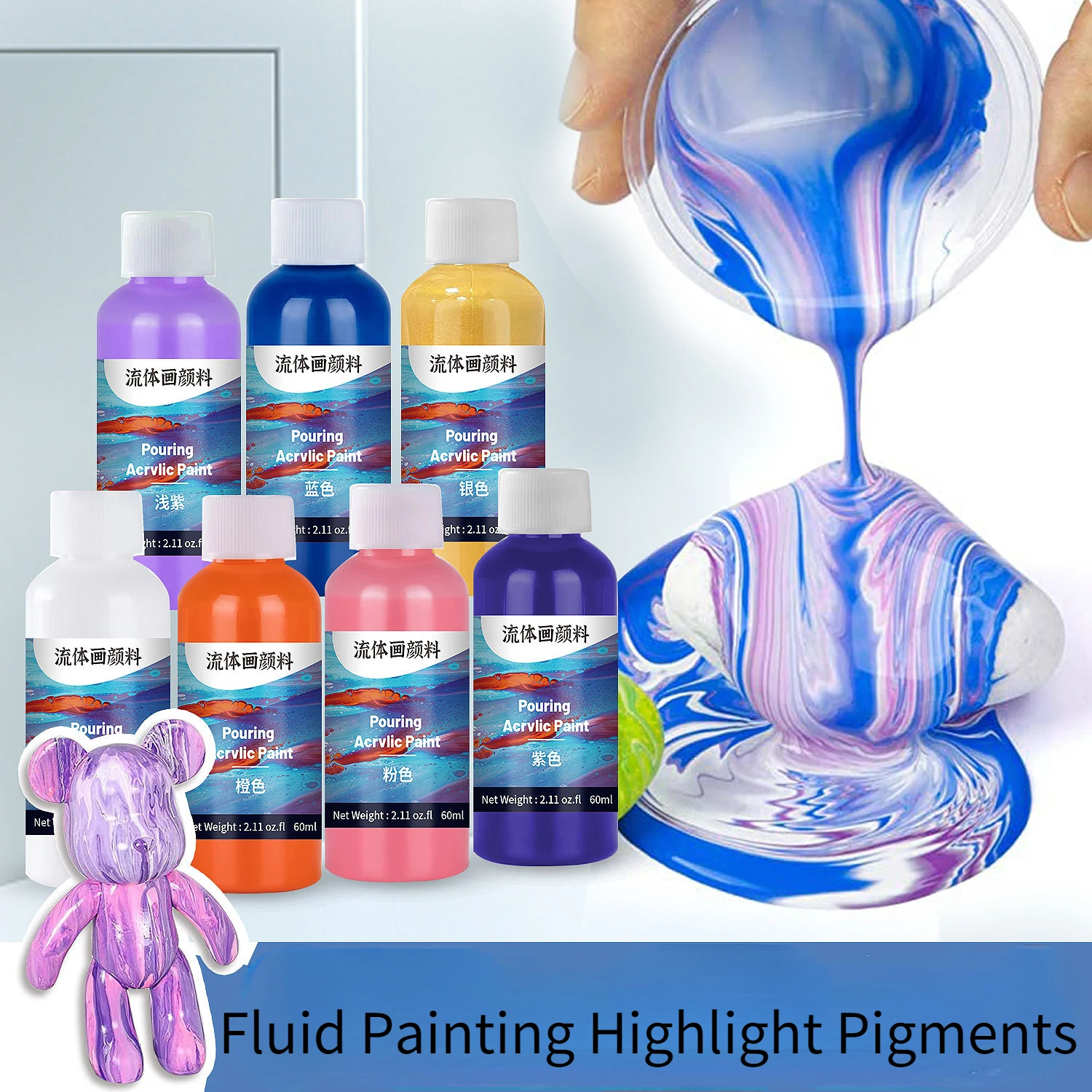 24colors 60ml/bottle Creative Handmade Material Fluid Painting Acrylic Paint DIY Cartoon Liquid Fluid Pigment