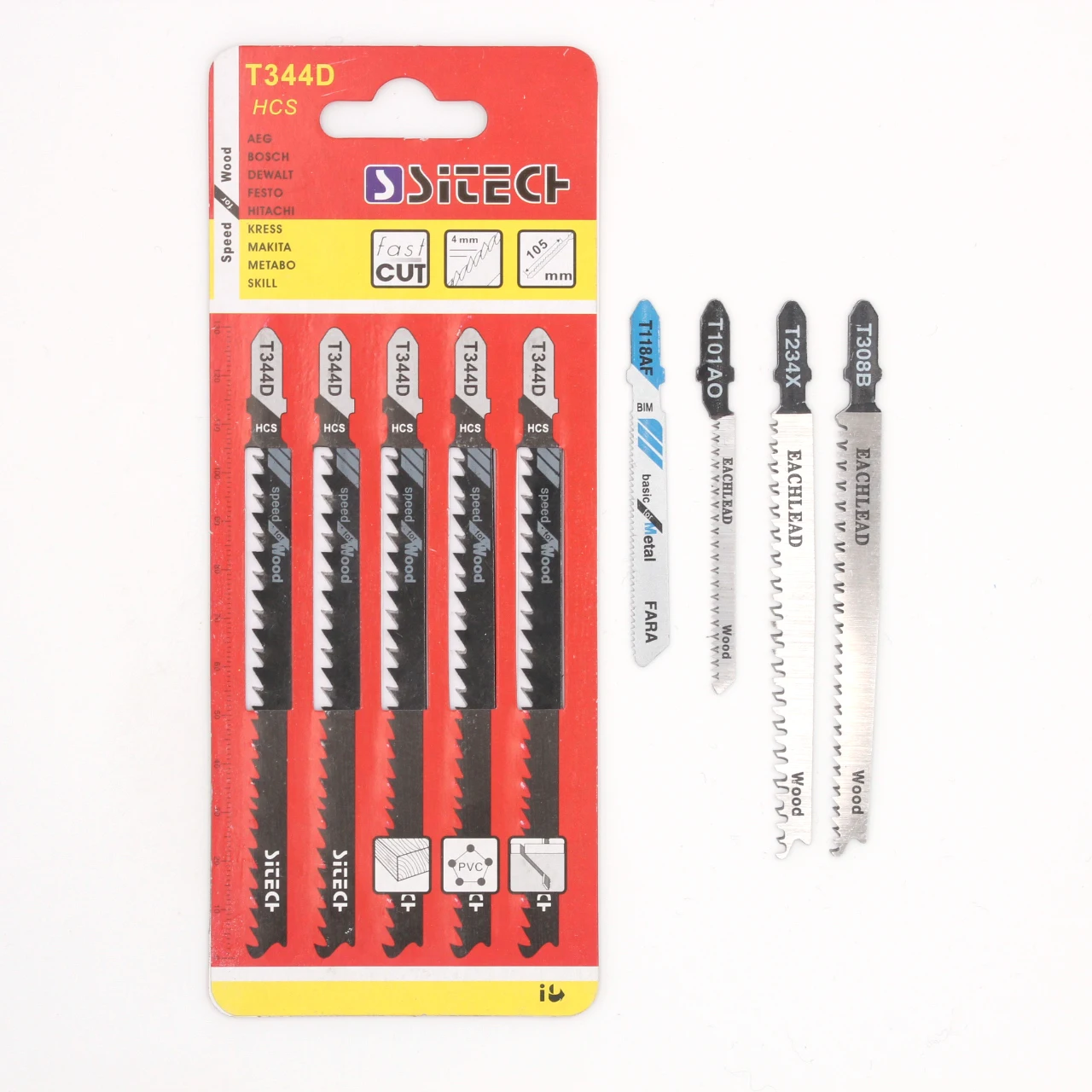 5Pcs/Set T344D Jigsaw Blades For Wood/Fiberboards/Plastic Fast Cut Power Tools Accessories total length 132mm 6TPI DIY