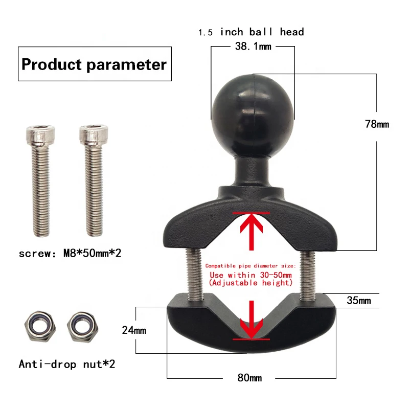 الألومنيوم مقبض إمساك المشبك قاعدة تثبيت اللوحي جبل عزم الدوران الأنابيب المشبك مع 1.5 ''الكرة للقضبان 30-50 مللي متر في القطر لرام يتصاعد