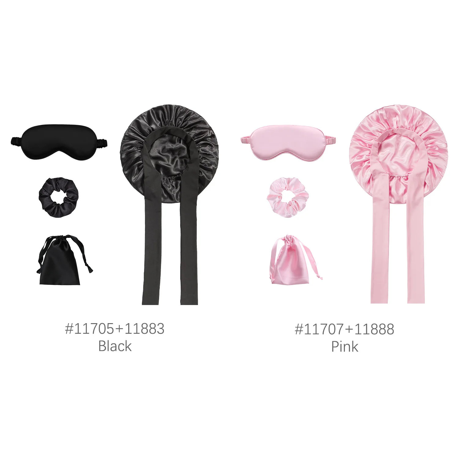 Schlafhaube für Damen, geeignet für lockiges Haar, verstellbare Satin-Schlafmütze mit Augenmaske und Haargummi, elastisch, schont das Haar, Haarpflege-Nachtmütze. – Detail 1