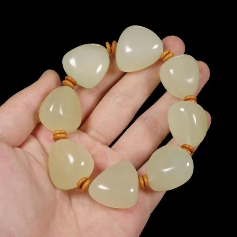 Natural Hetian Jade Ice Bottom Greenish White Jade Rough Stone Jade Hot High-End Ice Jade Bracelet