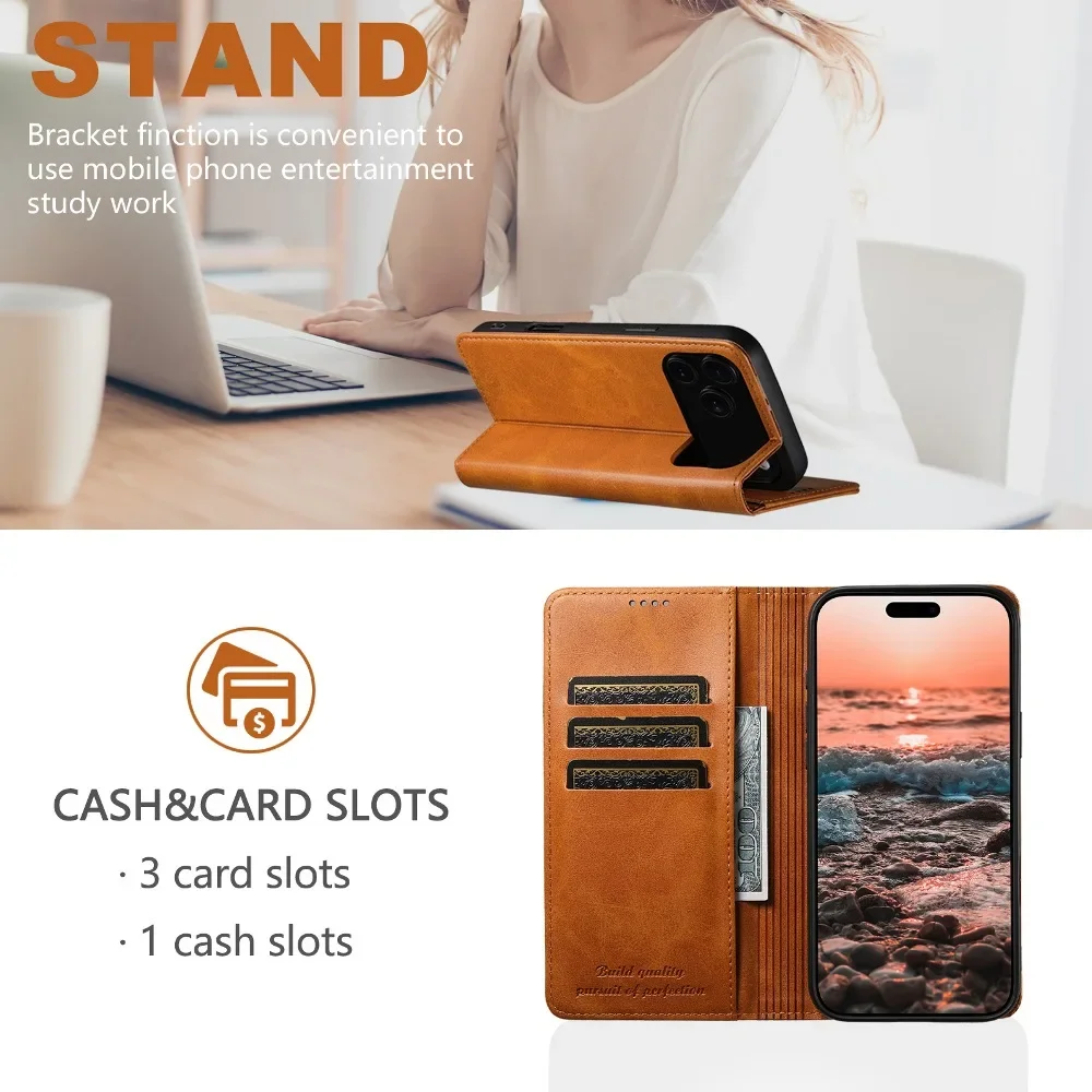 Magnetic Flip Cover with Wallet Case for iPhone 17 Air 16 15 14 13 12 Mini 11 Pro Max 7 8 Plus XR XS Max