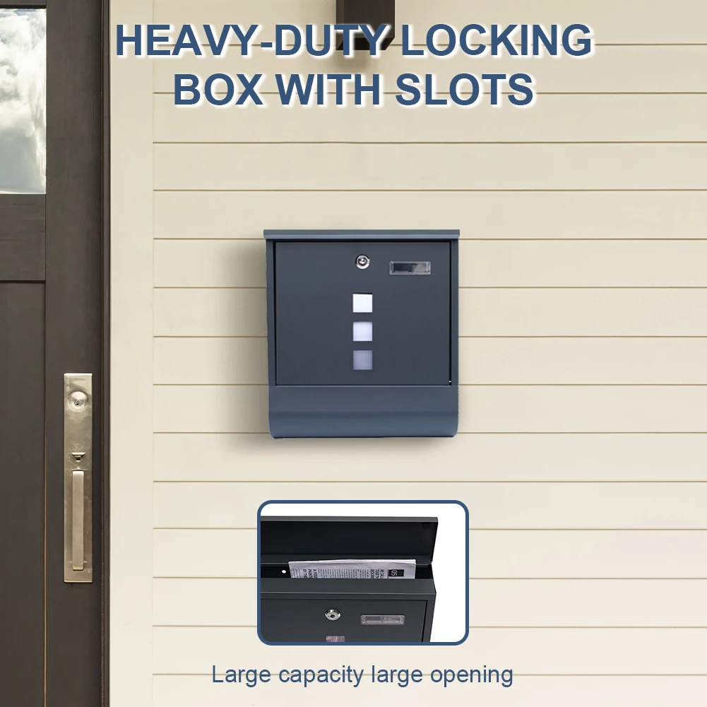 

Secure Key Lock Outdoor Mailbox Heavy Duty Steel Residential Wall Mount Box Spacious Interior for Letters Magazines Small Parcel