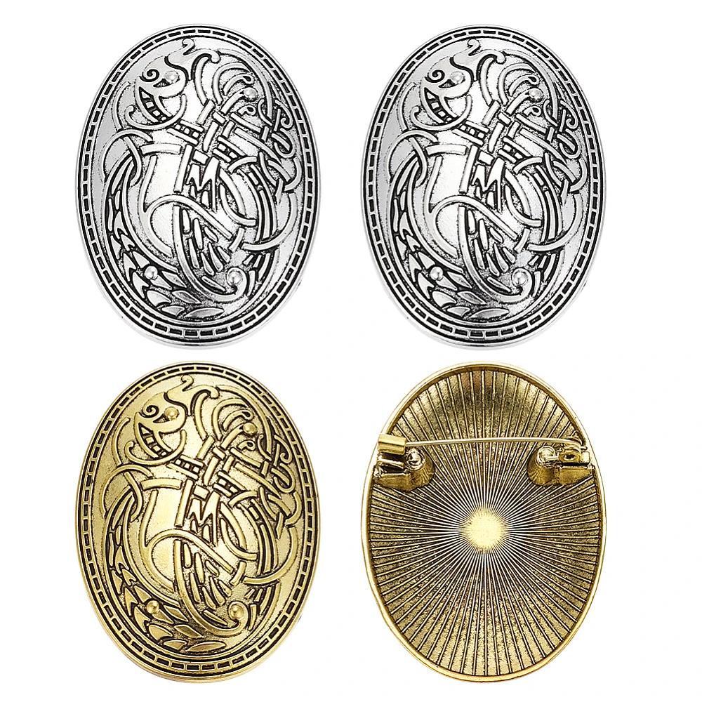 4pcs Viking Brooch Dress Apron Pin Cloak Clasp 2 Colors Retro Oval Brooch for Cloak Medieval Costume Accessories 2.3x1.7 inch
