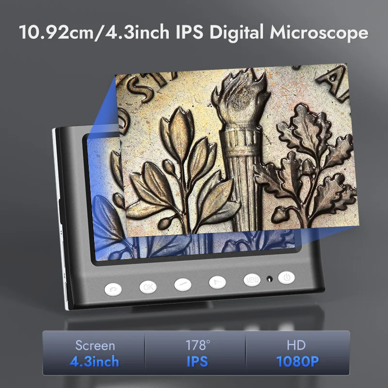 Hayve 4.3 \'\'microscopio digitale 1600X microscopio USB 1080p microscopio a saldatura con 8 led compatibile con sistema operativo Windows/Mac (DM7)