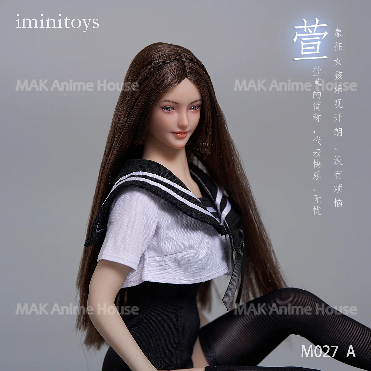 Iminitoys M027 1/6 Loli Girl Xuan tête sculptée yeux mobiles avec deux paires de globes oculaires pour corps de figurine de soldat féminin de 12 pouces