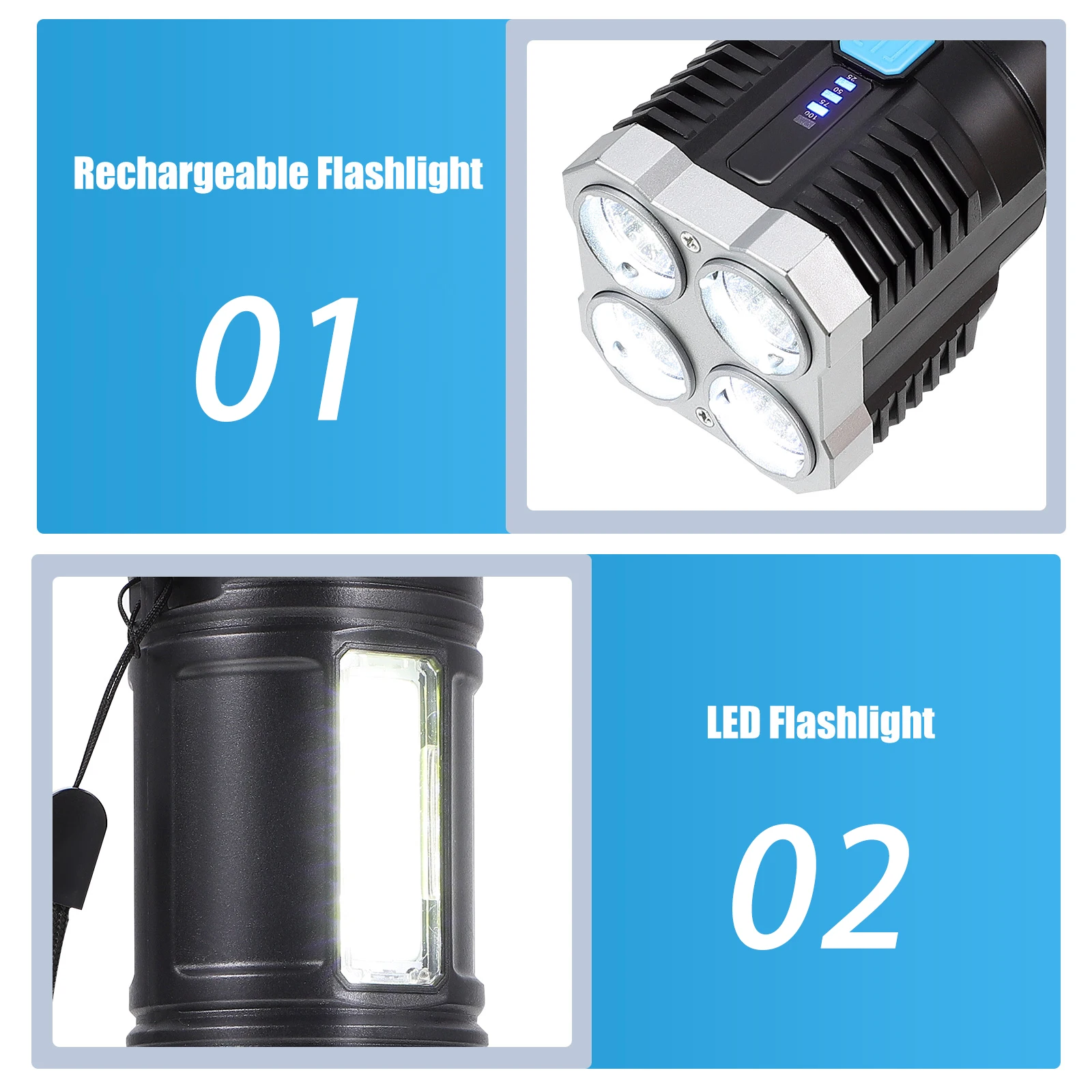 

Multifunctional Flashlight LED Outdoor Camping Rechargeable High Brightness Waterproof Durable Portable Storage