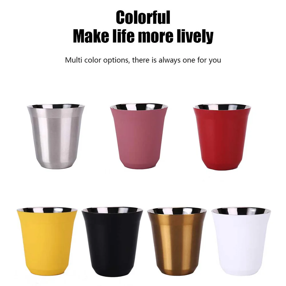 Stainless Steel 304 Espresso Mugs Coffee Milk Water Drink Breakfast Cups Insulated Double Wall Dishwasher Safe Texture 160ML