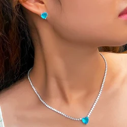 ThreeGraces New Trendy Blue Cubic Zirconia Silver Color Love Heart CZ Stud Earrings and Necklace Jewelry Set for Women TZ954
