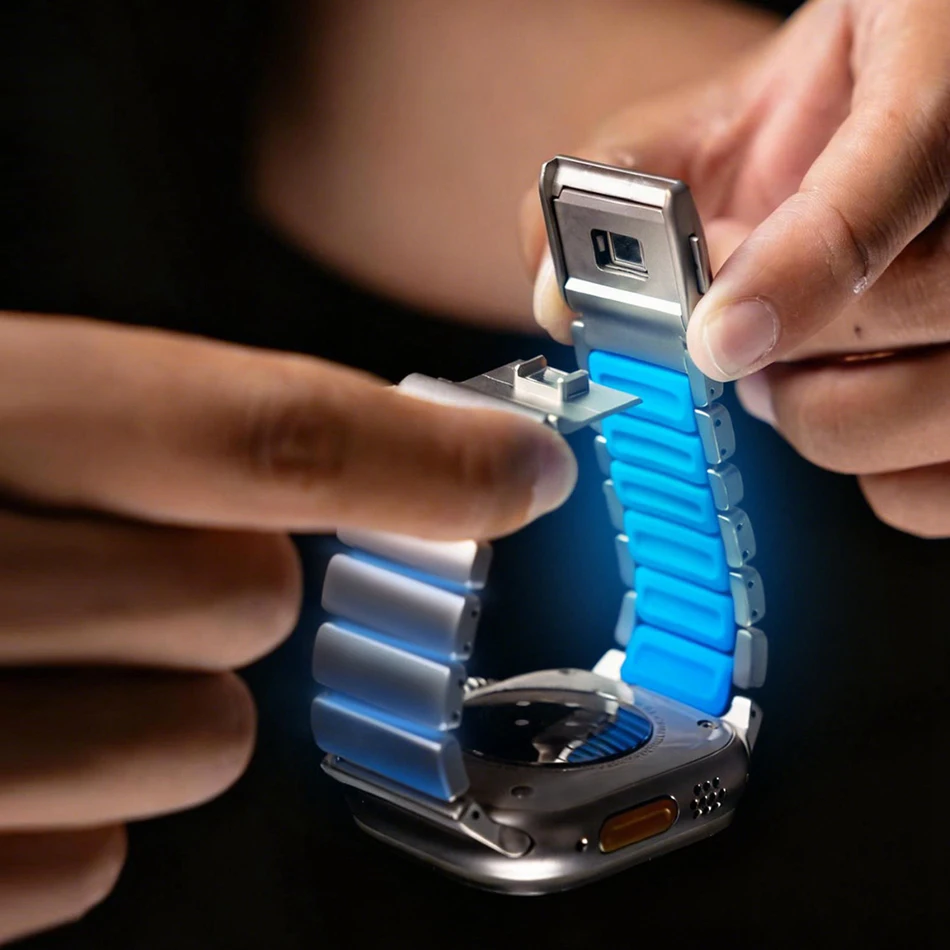 Titanium Luminous Rubber Strap for Apple Watch 49 46 45 44 42mm Magnetic Buckle Band Iwatch 11 10 9 8 7 Ultra 3 2 Sports Cycling