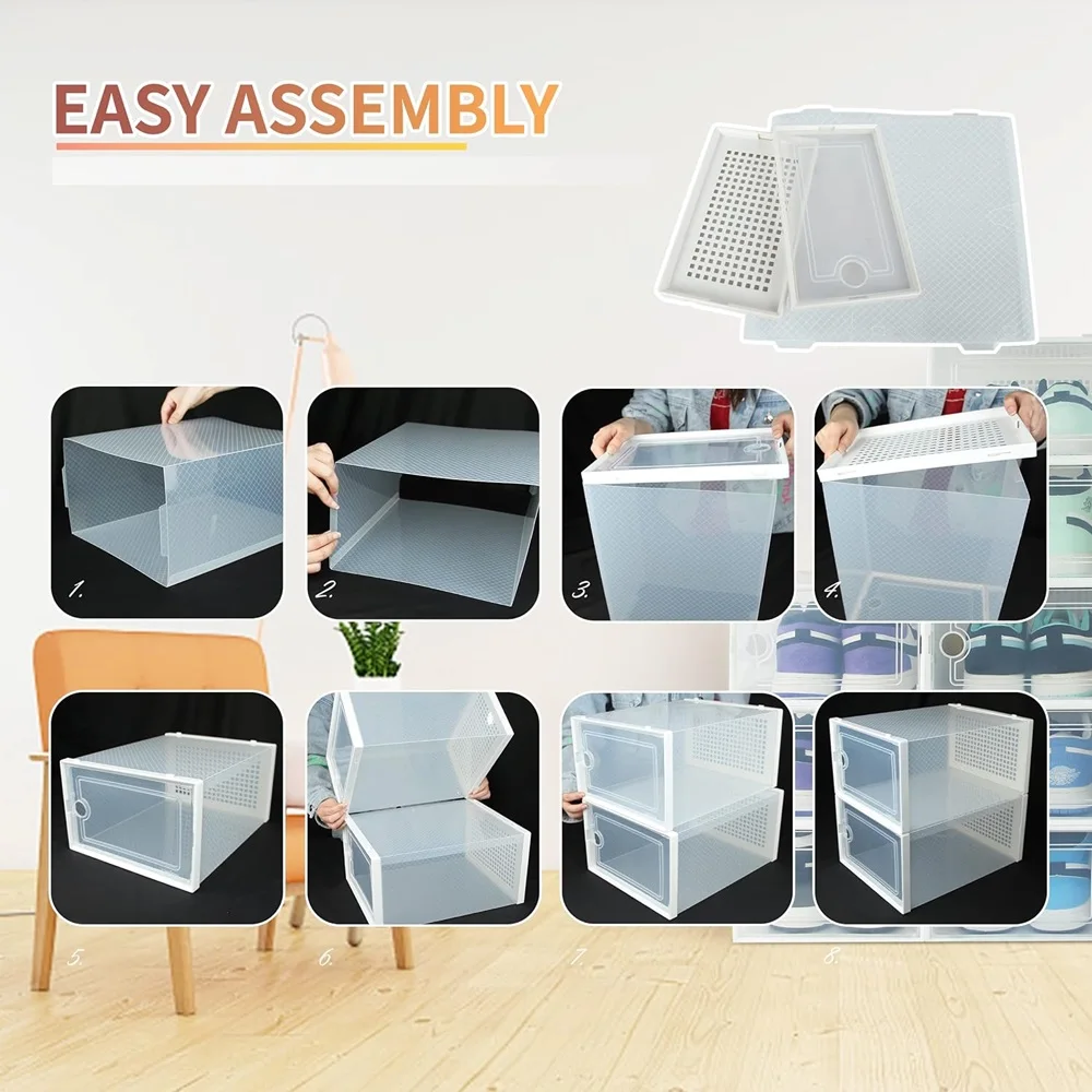 24pcs Large Stackable Plastic Shoe Storage Boxes Dustproof Transparent Display Cabinet for Men/Women Sports Shoes Boots Hat Orga image 5