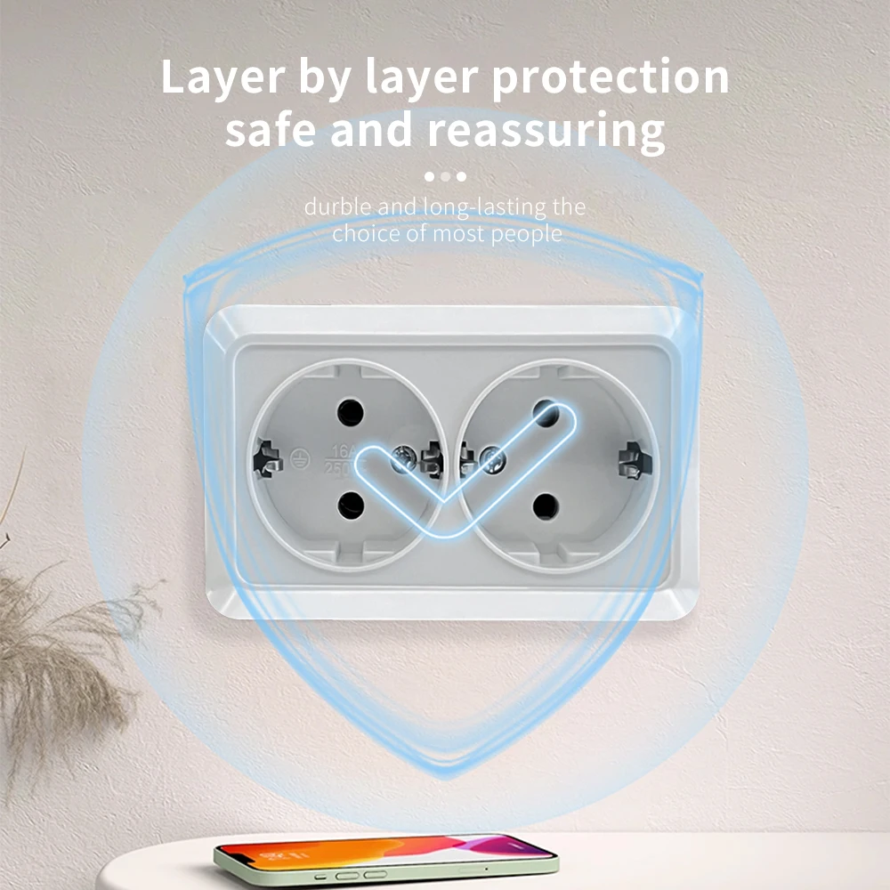 مقابس الطاقة البيضاء المقاومة للهب، منافذ كهربائية كلاسيكية مع مقابس أرضية قياسية من الاتحاد الأوروبي، مقبس طلاء سطح الحائط من البلاستيك