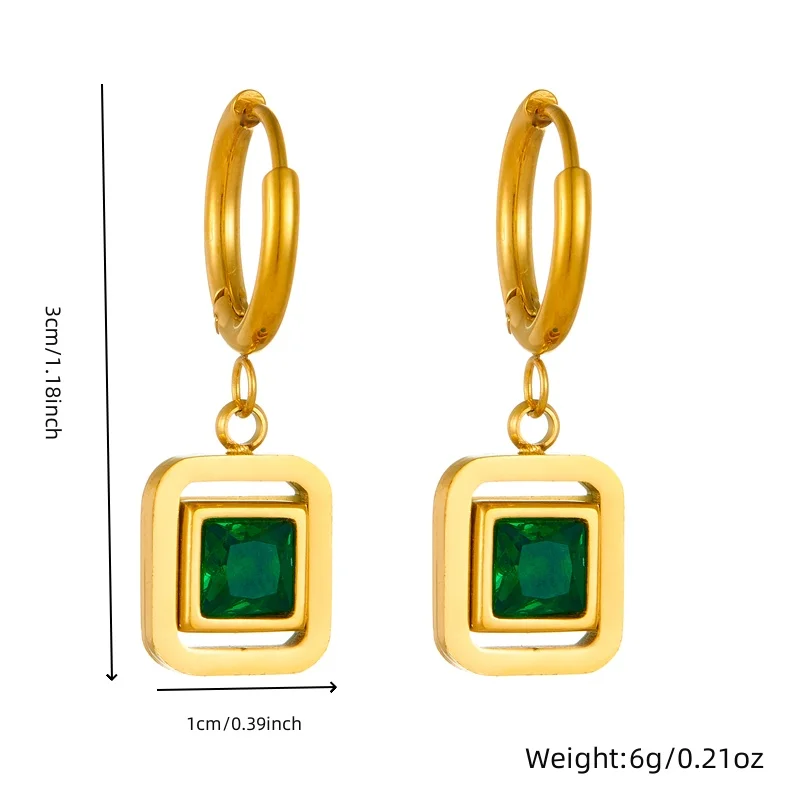 MEYRROYU 316L Stainless Steel Square Green Zircon Earrings Womens Fashion Design Sense New Current Ear Jewelry Lady Gift Party