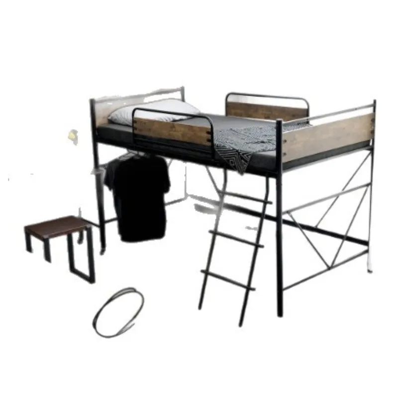 White solid wood bunk bed, steel frame, removable bunk, home student dormitory bed