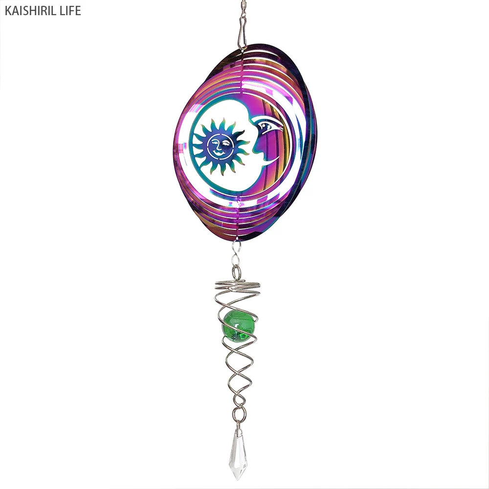 Moon Ramadan Garden Decoration Outdoor Wall Hanging Decor Eid Mubarak Rotating Wind Chimes Balcony Wind Spinner Crystal Pendant