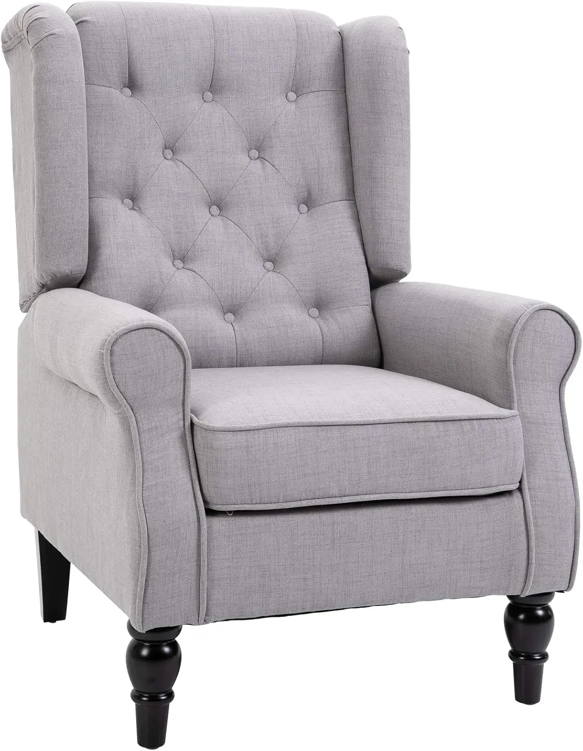 

Button-Tufted Accent Chair with High Wingback Rounded Cushioned Armrests and Thick Padded Seat Grey sturdy and durable