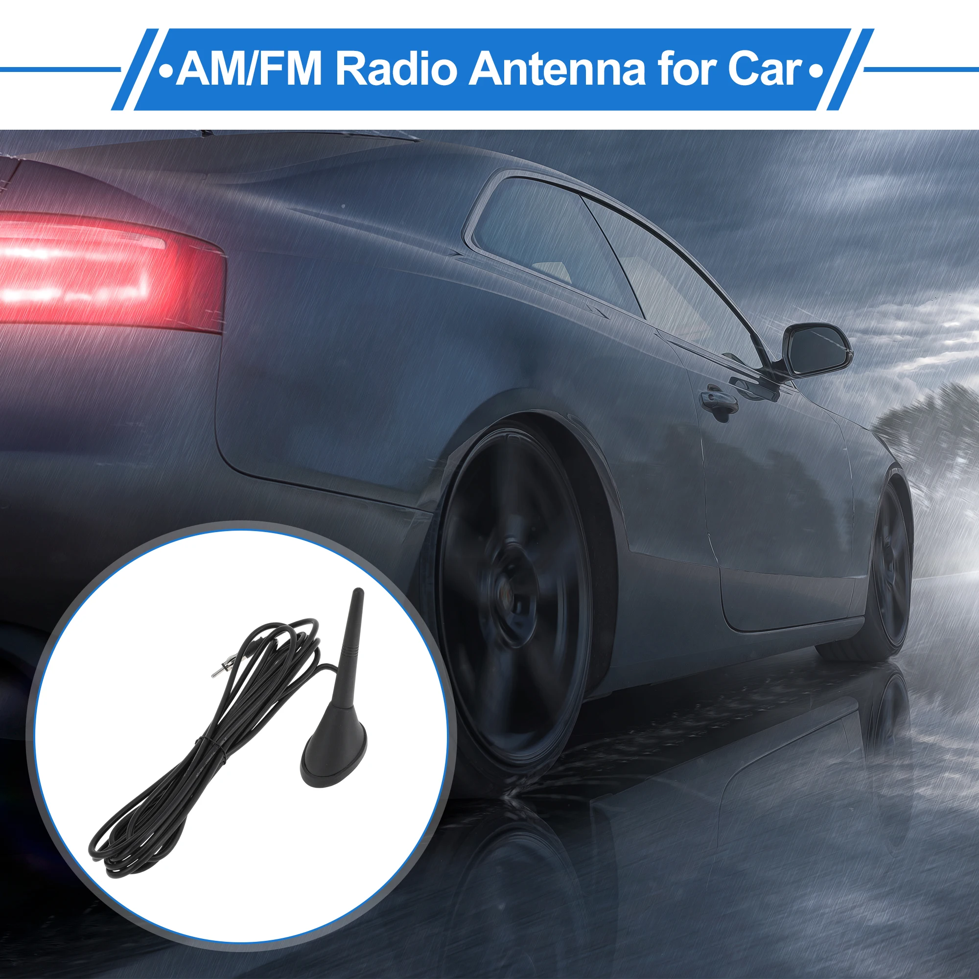 UXCELL 9cm AM/FM Radio Signal Antenna Mount Car Radio Aerial with 15cm-500cm Cable Black Rubber ABS Metal Automotive Electronics