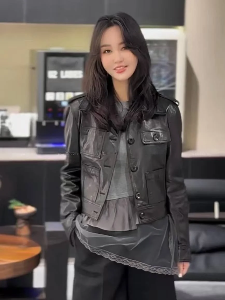 

Ning 2026 New Sle Women's Leather Jaet Genuine eepskin Long Sve Zipper Closure Luxury Feel Small Size Friendly